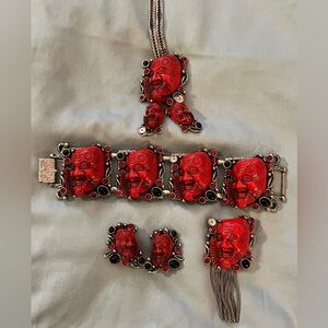 Signed Selro Noa Mask Red and Silver Women's Jewelry set